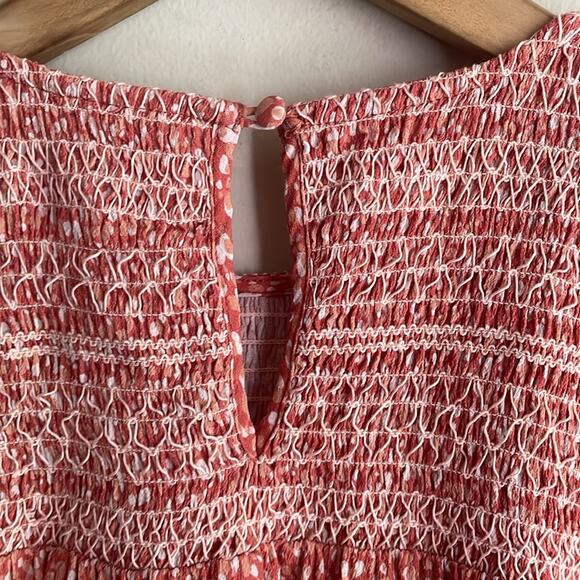 Anthropologie DOLAN Collection Rebecca Smocked Blouse Orange Motif - Picture 11 of 15